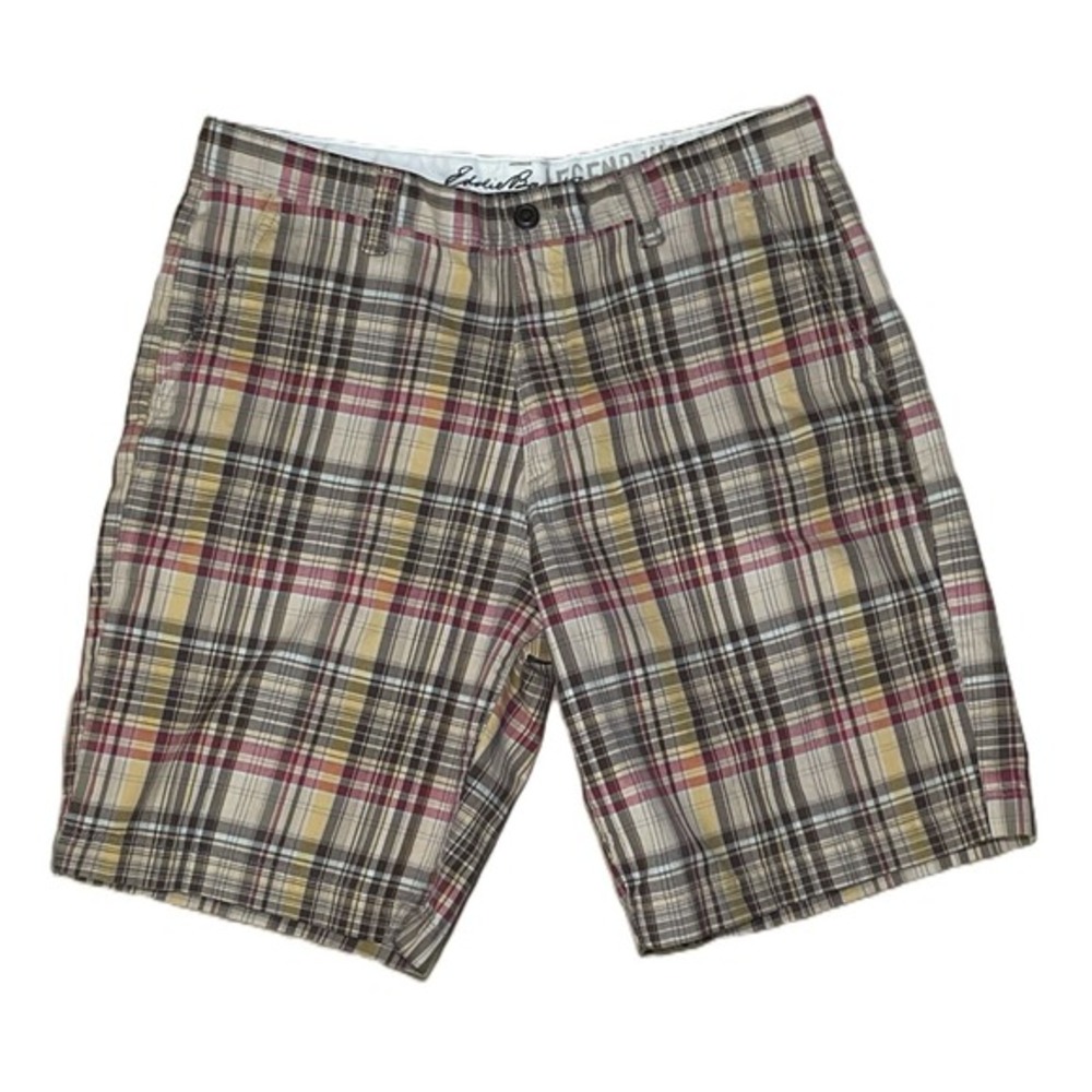 Eddie Bauer Men's Legend Wash Brown Plaid Chino‎ Shorts - Size 34